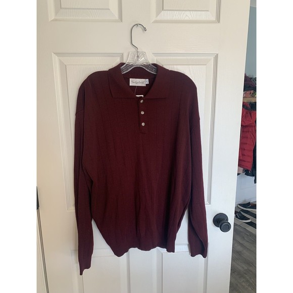 NWT Sedgefield Vintage Large Knit Burgundy Collared Neck Sweater. Made In USA! - Picture 2 of 12